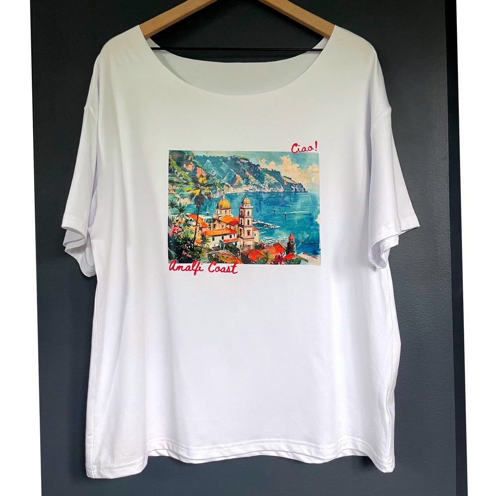 Shein Oversized Wide-Neck Tee "Amalfi Coast Ciao" Size M NWOT